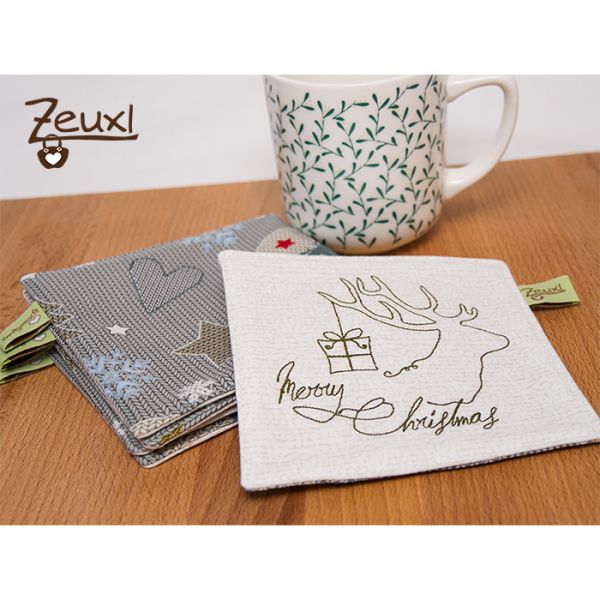 Zeuxl Weihnachts Mug Rug Hirsch im Quadrat